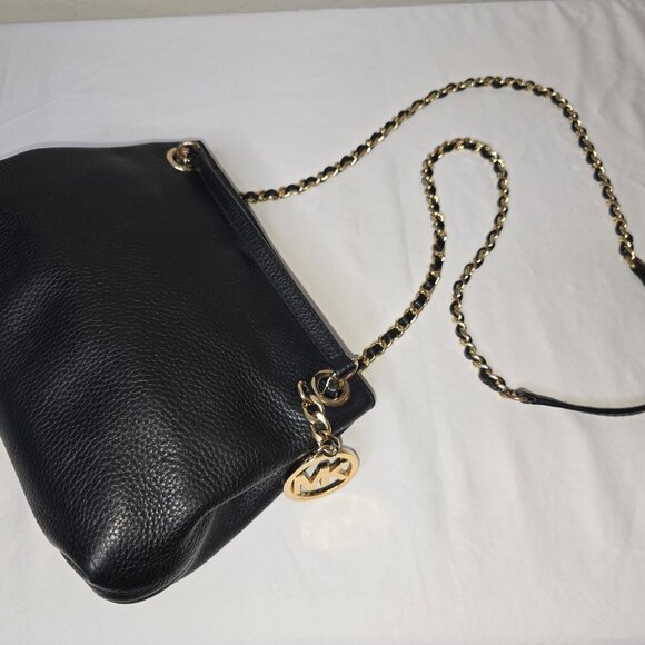 Michael Kors Jet Set Gold Chain Black Pebble Grain Leather Medium Shoulder Bag - Picture 13 of 13